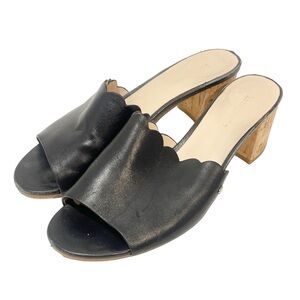 Kate Spade‎ Size 8 Warren Black Scalloped Open Toed Block Heel Slip On Mules